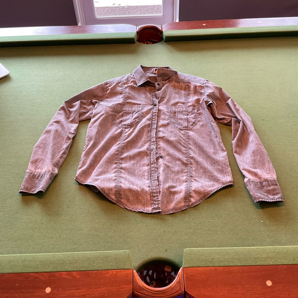 Roxy Gray Button Down Shirt with Long roll up Sleeves like new large
